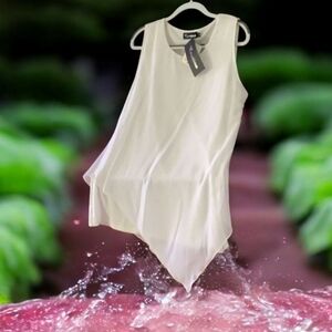 Creation blouse white sheer over lining M NWT Asymmetrical on one side f…